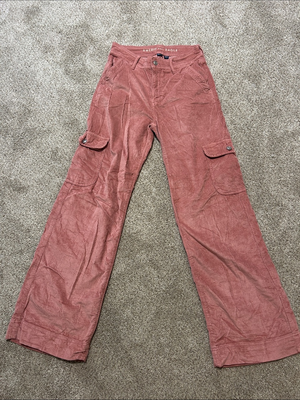 American Eagle Outfitters Rust Pink Corduroy Wide-Leg Cargo Jeans
